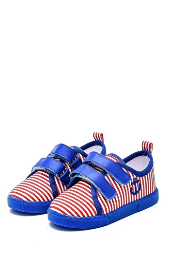 First Step Red Striped Children's Linen Sports Shoes Saks-f-496