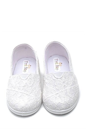 First Step Lacy Children's Linen Ballerina Shoes-white-f-4001