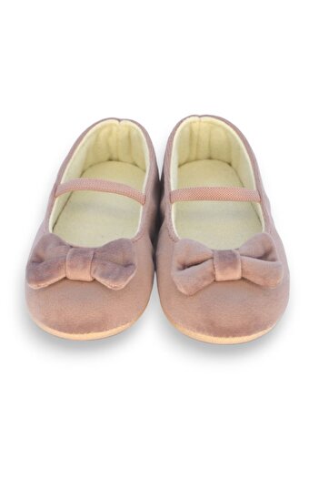 First Step Pudra Kadife Kız Bebek Lastikli İlk Adım Babet-F-542