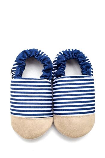 First Step Cotton Lined Non-Slip Sole Booties-navy blue Striped-f-838