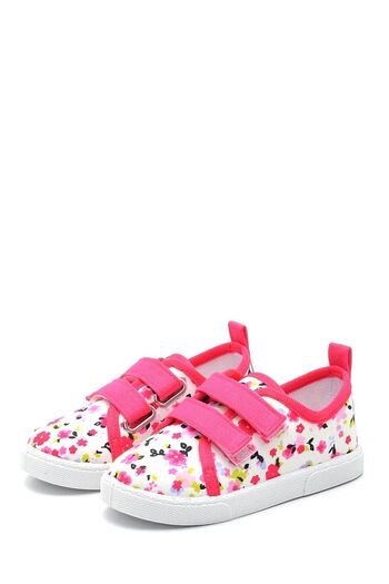 First Step Flower Patterned Double Velcro Linen Sports Kids Shoes-fuchsia-f-498