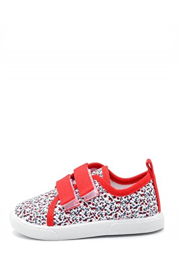 First Step Flower Patterned Double Velcro Linen Sports Kids Shoes-red-f-498