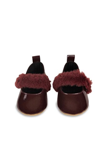 First Step Bordo Tüylü Cırt Cırtlı Rugan Kız Bebek Babet Patik Ilk Adım Ayakkabısı-g-2355