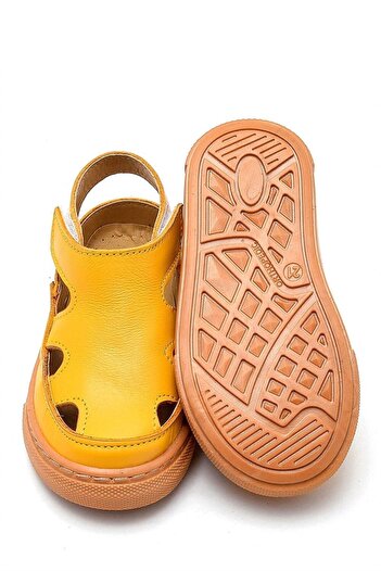 First Step Kız Çocuk Sarı Hakiki Deri Sandalet -d-466