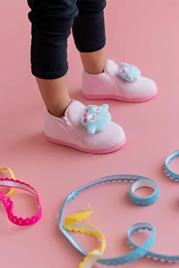 First Step Papuci de catifea cu fermoar și accesorii bufnițe