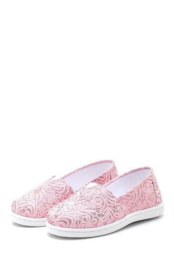 First Step Pantofi balerină fetiță din in cu model floral-roz-f-485