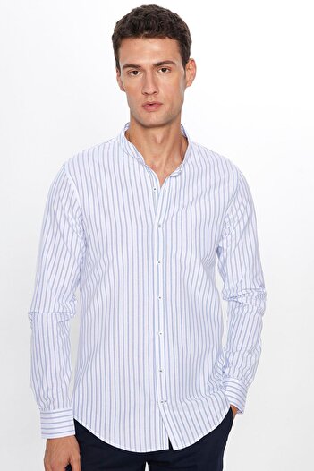 Tudors Λευκό Βαμβακερό πουκάμισο Slim Fit - Μακρυμάνικο, Κυρίαρχο Γιακά