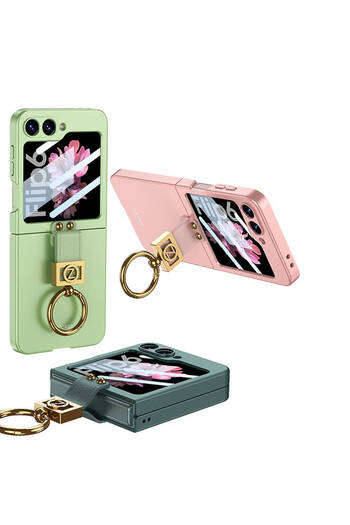 m.tk moveteck Samsung Galaxy Z Flip 6 Case with Ring Stand Gold Ring Adjustable Flip 360 Protection