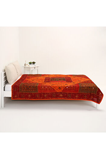 TUNCAY TEKSTİL Patchwork Indian - Handwork Bed Frame with Mirror and Forty Patches