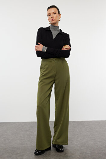 Trendyol Collection Široké khaki plisované kalhoty - TWOSS21PL0189