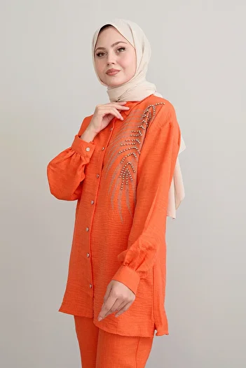 InStyle Orange Linen Set - Leaf Stone Embroidered