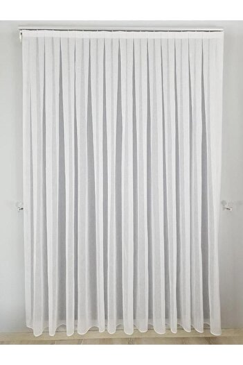 Brillant Ecru Colored Linen Look 1/3 Pleated Tulle Curtain - Heavy Graphic, Non-Wrinkle