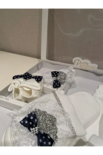 Petite Ponpon Baby Baby Boy Navy Blue Hospital Release Maternity Set Slipper Crown Slipper Crown Set Pregnant Birth Gift