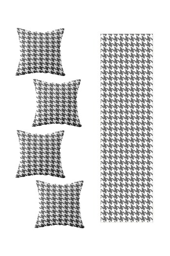 on the clouds 4-Piece Gray Houndstooth - Living Room Kitchen Table Ranir Models Decorative Throw Pillow Cover and Runner Set