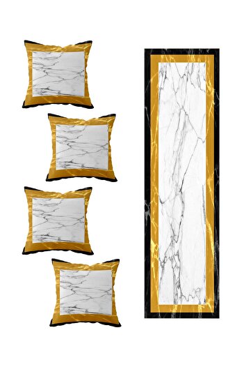 on the clouds 4-Piece Marble Patterned Living Room Kitchen Table Set - Different Ranir Models, Throw Pillow and Runner