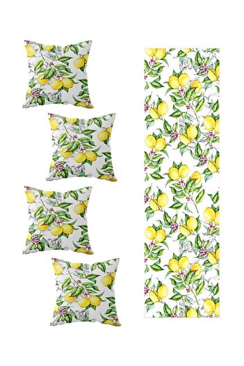 on the clouds Lemon Patterned 4-Piece Decorative Throw Pillow and Runner Set - for Kitchen and Living Room Table