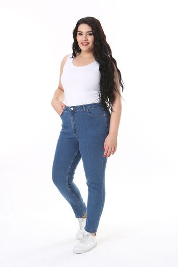 Şans Large Size High Waist Lycra Blue Jeans - Skinny Leg 65N38130