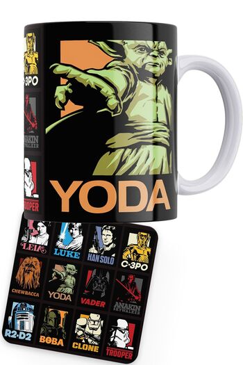 remonz Star Wars Series Yoda Printed Porcelain Mug with Wooden Coaster Gift