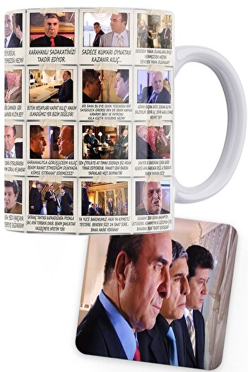 remonz Valley of the Wolves Series Council Racons Printed Porcelain Mug with Wooden Coaster Gift