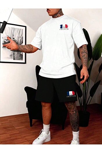 DAXİS Sportwear Company Men's Printed Crew Neck Oversize T-shirt & Shorts Top and Bottom Set