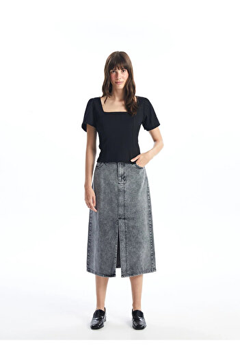 LC Waikiki Women's Square Neck Crop Blouse - LCW Vision, Short Sleeve