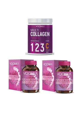 Voonka Collagen and Hyaluronic Acid 32 Tablets + Multi Collagen Powder 300 gr - Pack of 2