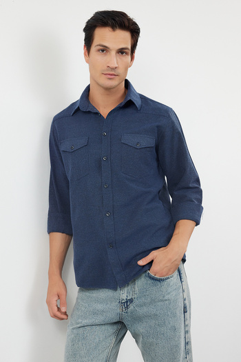 Trendyol Collection Індіго Фланелева куртка-лісоруб Regular Fit з кишенями Gomlek TMNAW25GO00000