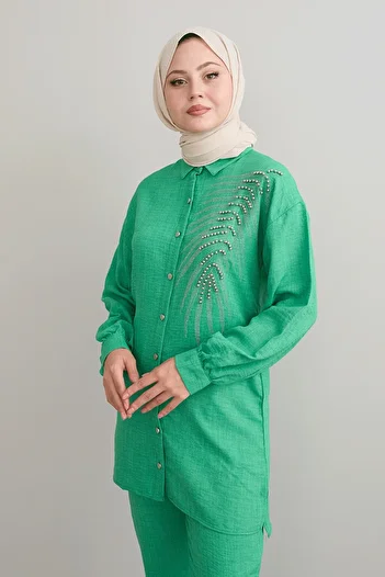 InStyle Green Linen Set - Leaf Stone Embroidered
