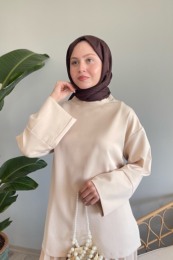 InStyle Stone Color Casual Sleeve Skirt Suit Set