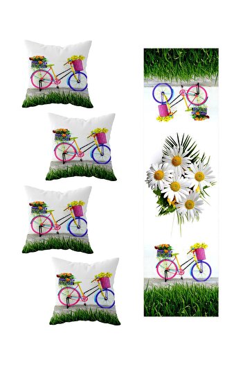 on the clouds 4-Piece Decorative Throw Pillow Cover and Runner Set - Bicycle Pattern, Living Room Kitchen Table, Changed Ranir Models