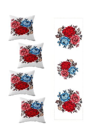 on the clouds Colorful Flower Patterned - Rose Table and Throw Pillow Runner Set of 4
