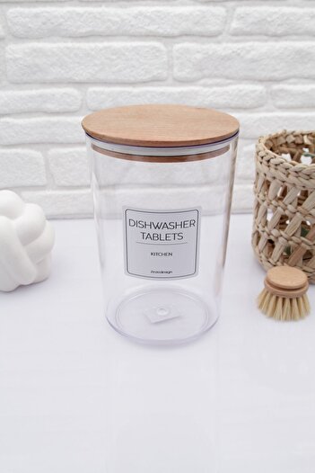 zezedesing Dishwasher Tablet Detergent Jar/box Wooden Vacuum Lid 2300 ml