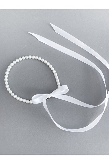 alhifa Vintage Choker Necklace with Glass Pearl White Ribbon Detail