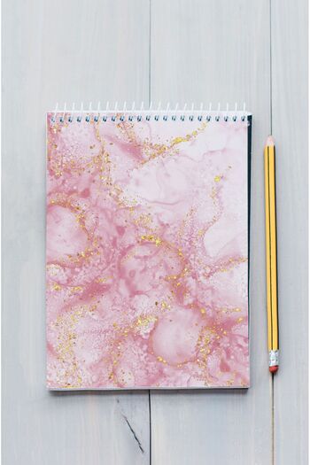 kutuTR 80 Sheets Striped Pink Marble Patterned Vip Memo Pad - 70gr/m2 Ç-OB15 with Wooden MDF Cover