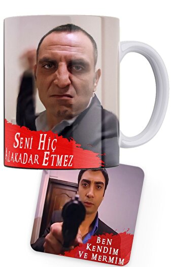 remonz Valley of the Wolves Series Memati Head Printed Porcelain Mug with Wooden Coaster Gift