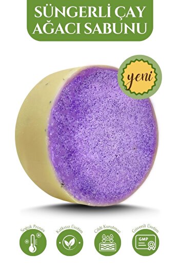 sabunal Sponge Tea Tree Soap - Anti-Acne and Blemish Skin Appearance Regulating Natural Soap 100 Gr