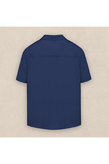 Sarar Navy Blue Polo Collar Buttoned Interview T-Shirt