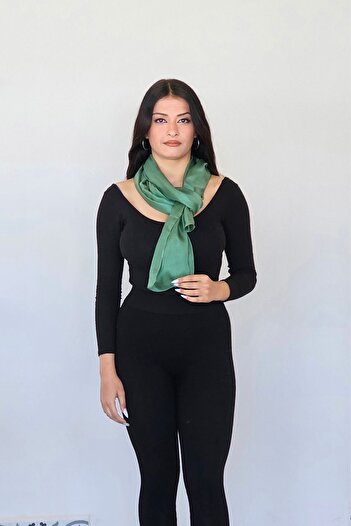 Bahtiyar İpek KHaki Green Silk Plain Scarf