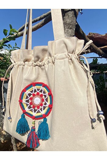 Handream Red Star Mandala Drawstring Tote Shoulder Bag
