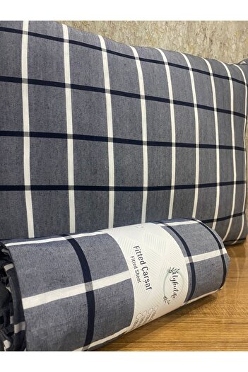 uykulife home collection Uykulife Smoked White Striped - Checkered Single Elastic Sheet Set