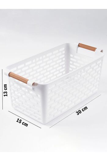 KRM HOME 4 Pieces Wooden Colored Plastic Handle Organizer Basket Bread Basket (2 Black-2 White)