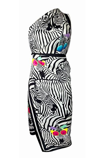 Bolder Lana- Gözlüklü Zebra Desen Pareo Iç Göstermeyen Parlak Kumaş-95cm*145cm