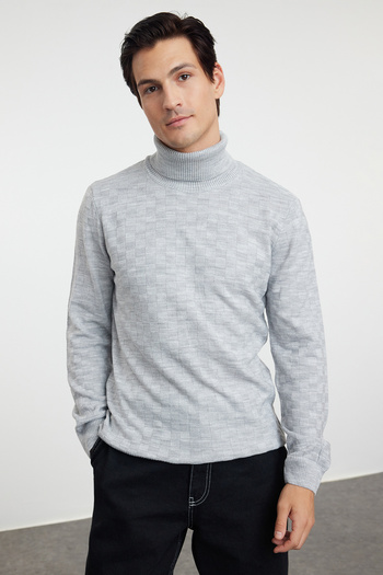 Trendyol Collection Gray Men's Turtleneck Textured Knitwear Sweater TMNAW20VK0004