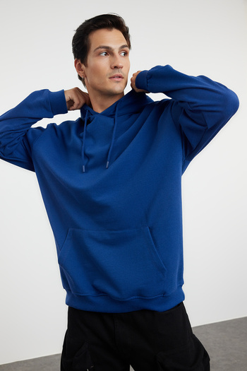 Trendyol Collection Μπλε μπλέ φλις μπλουζάκι - Oversize με κουκούλα, ζεστό TMNAW23SW00195