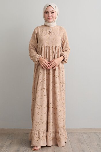 InStyle Beige Patterned Tasseled Embroidery Dress