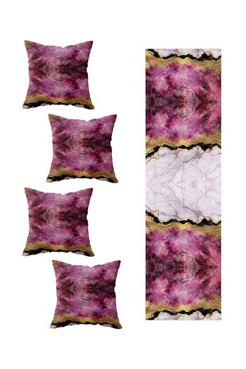 on the clouds Pink Marble 4-Piece Decorative Throw Pillow and Runner Set - Different Ranir Models