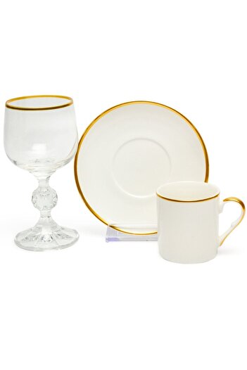 LEONARTE CASA Plain Gold Coffee Cup Set for 2 + Plain Gold Coffee Water Cup Circle