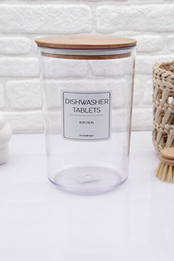 zezedesing Dishwasher Tablet Detergent Jar/box Wooden Vacuum Lid 2300 ml