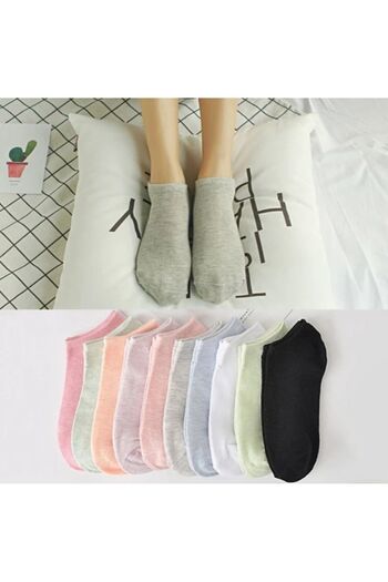 DERMİNA 5 Pairs Women's Soft Colored Plain Booties Socks