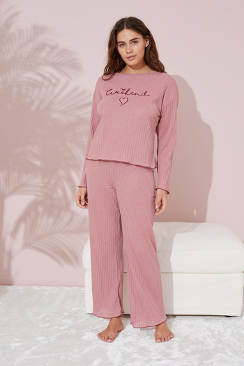 Siyah İnci Thin Cotton Embroidered Powder Pajama Set - Seasonal